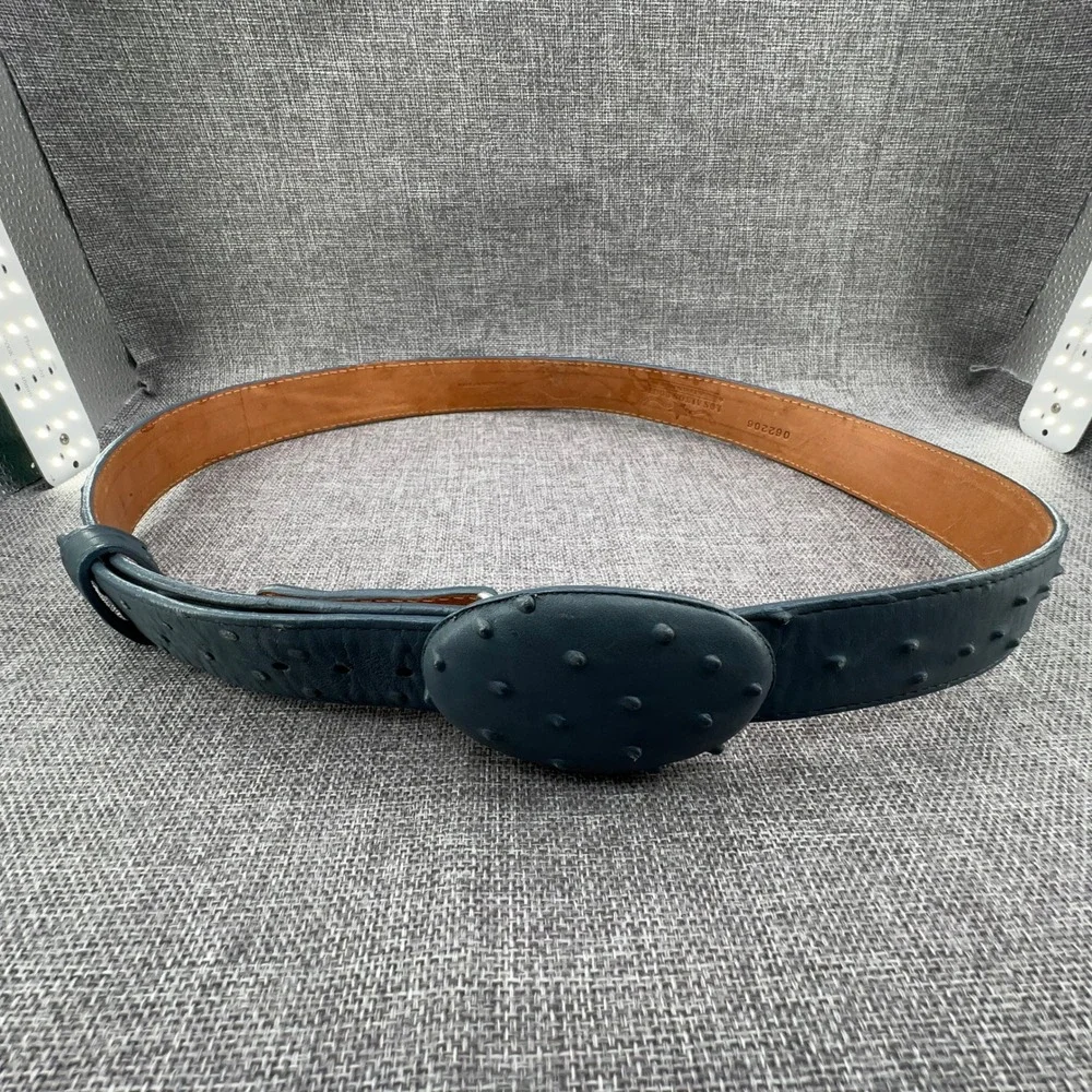Los Altos Boots Ostrich Belt Mens Size 42 Blue Full Quill Western Leather READ